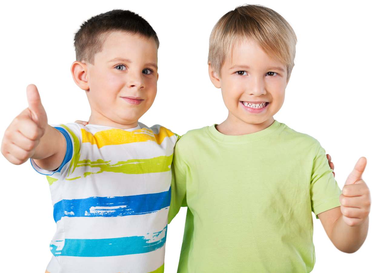 Two Smiling Children / Friends Showing Thumbs up
